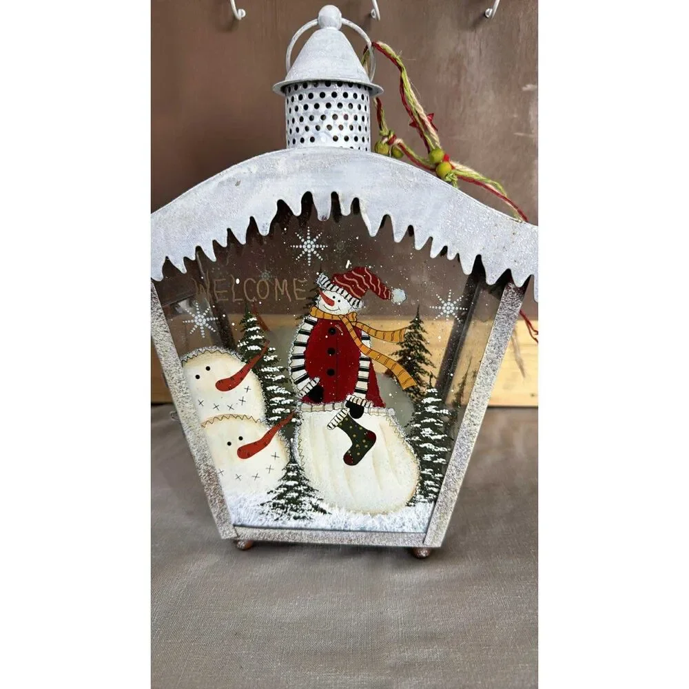 Rustic Farmhouse Snowmen Tea Light Candle Holder Christmas Holiday